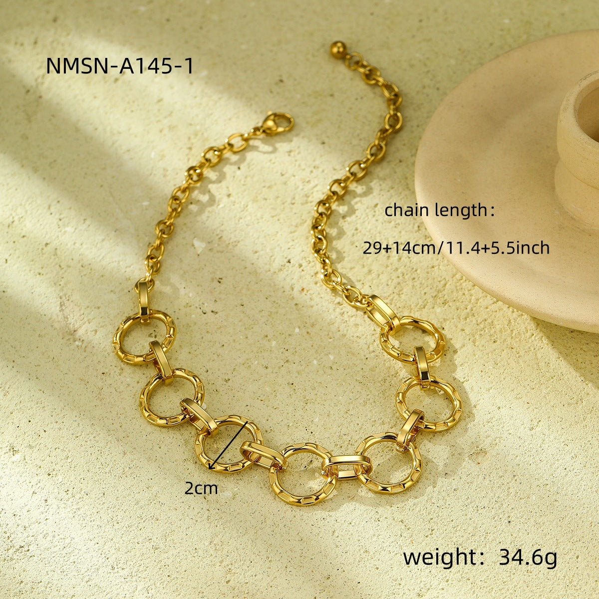 Conjunto de Joyería de Oficina de Moda para Mujer: Collar Redondo Minimalista de Acero de Titanio con Acabado Chapado