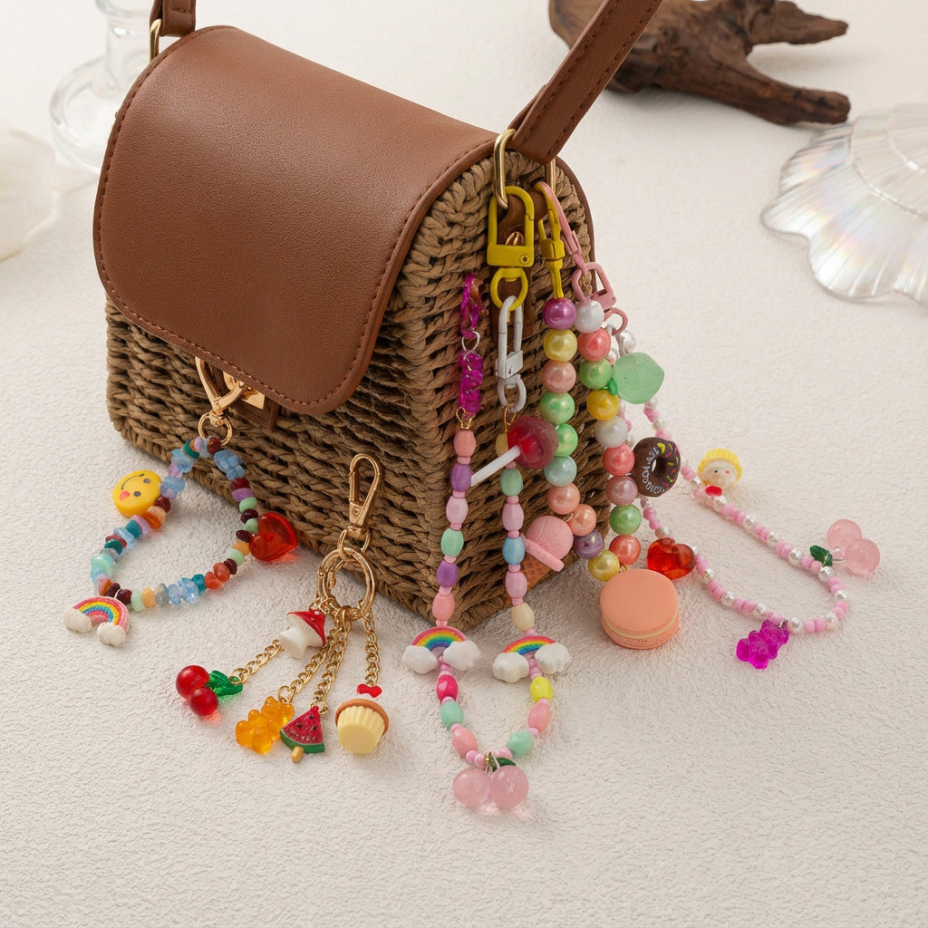 Sweet Colorful Acrylic Food Shape Keychain with Plated Finish