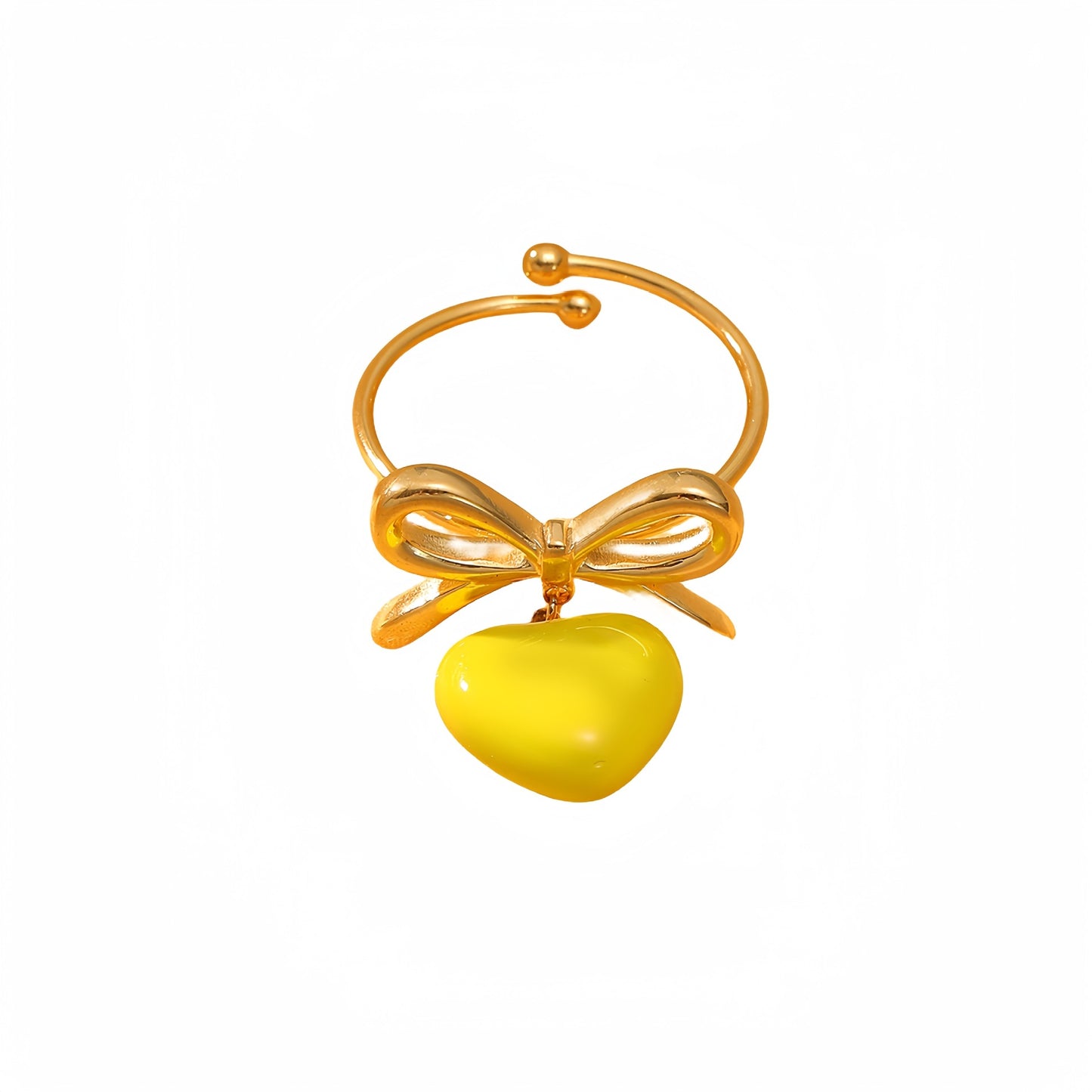 Anillo de acero de titanio de lujo minimalista en forma de corazón y lazo para mujer con acabado esmaltado y superficie chapada