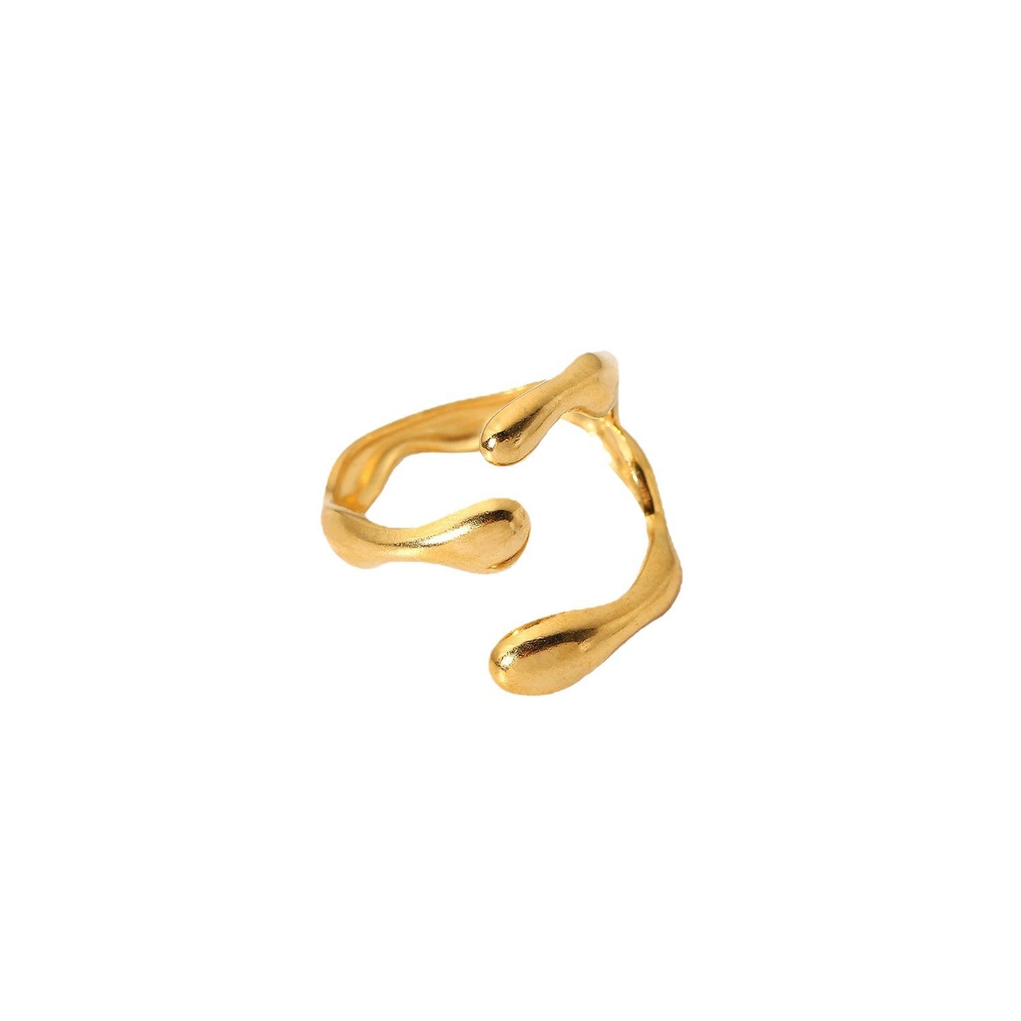Anillo abierto con textura cruzada irregular geométrica de moda, joyería de acero inoxidable chapado en oro de 18 quilates para mujer