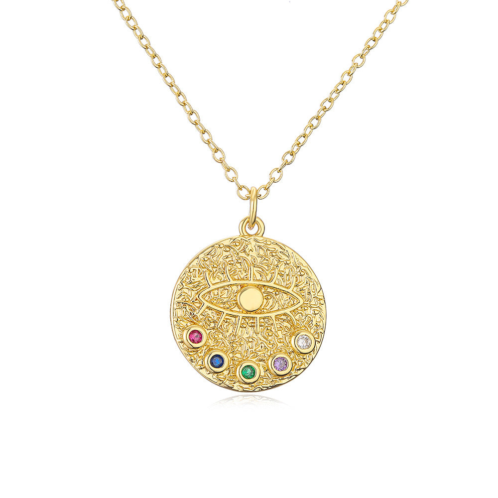 Vintage Evil Eye Pendant Necklace for Women with Copper Base Plated in 18K Gold and Enamel Finish Geometric Design