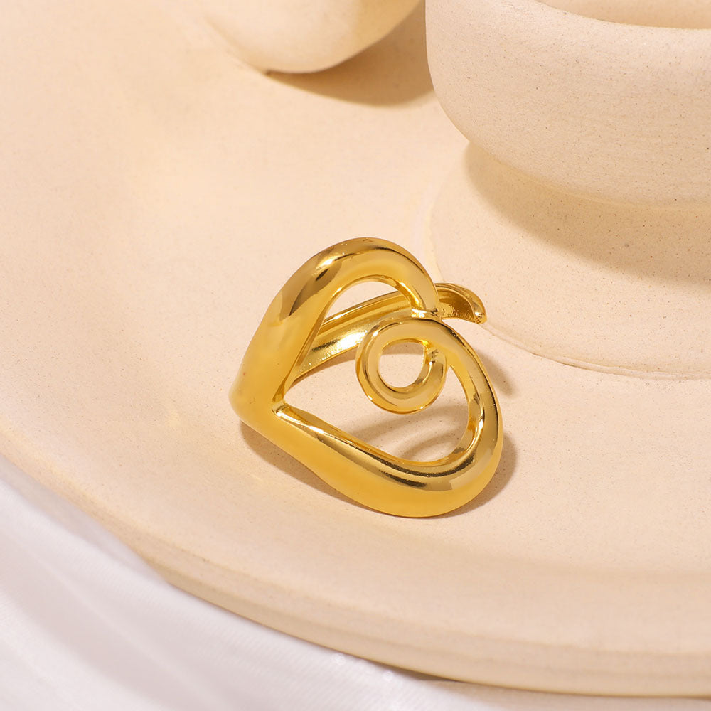 Minimalist Asymmetrical Knot Ring in Stainless Steel with Twisted Line Design and Polished Finish