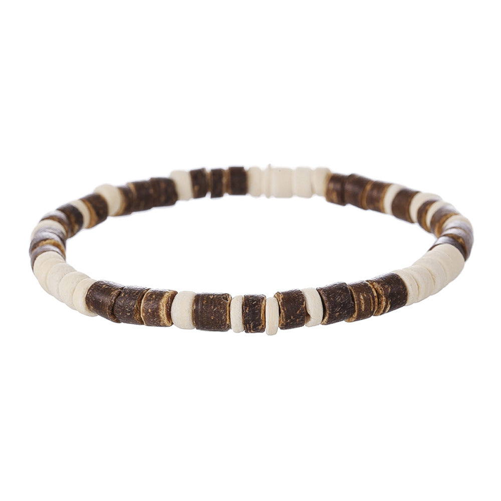 Minimalist Geometric Wood Turquoise Coconut Shell Beaded Bracelet Handmade Unisex Jewelry