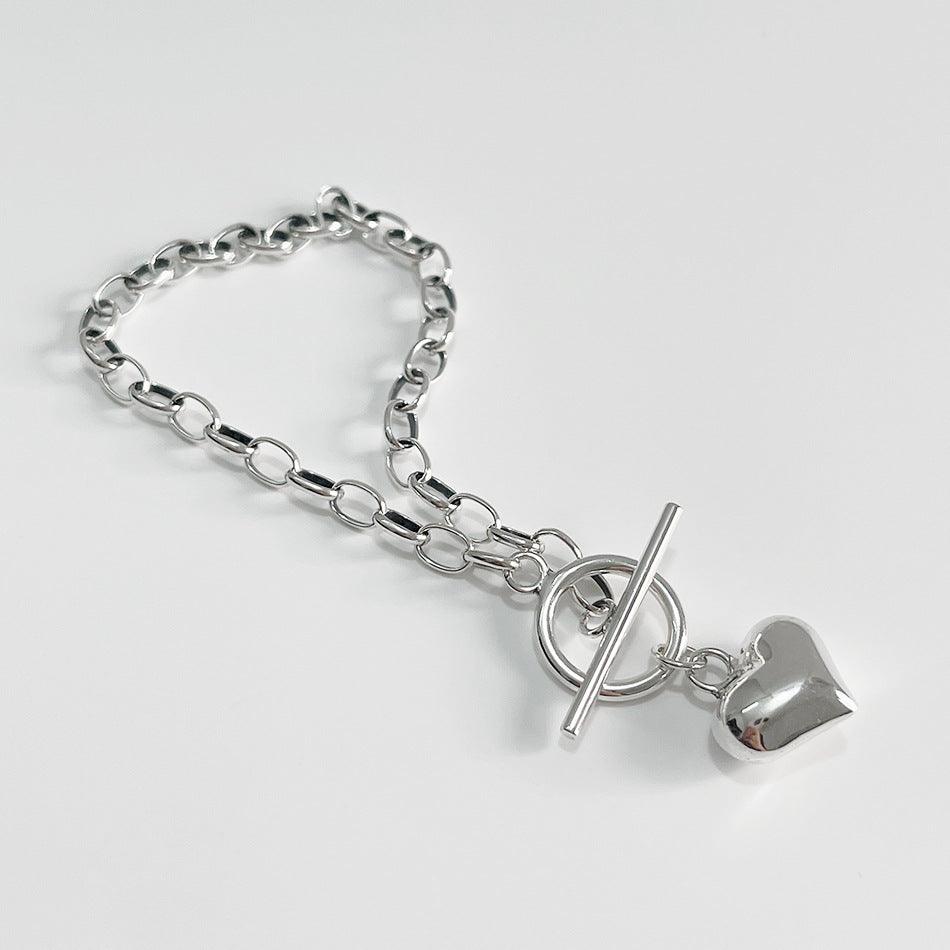 Bracciale con catena a serpente in argento sterling 925 a cuore, vintage, da donna