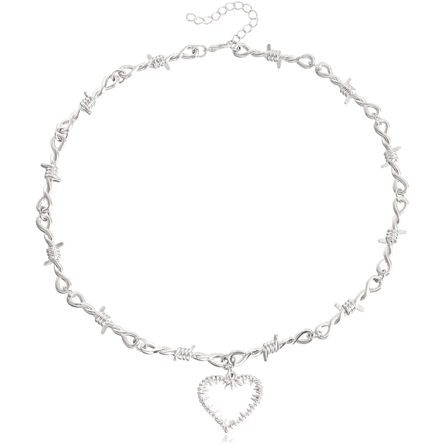 Edgy Heart-Thorn Pendant Necklace for Men and Women Alloy Plated Choker with Geometric Design