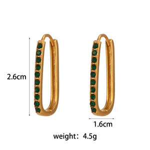Fashion Minimalist Geometric C-Shaped Zirconia-Set Stainless Steel Earrings with 18K Gold Plating for Women