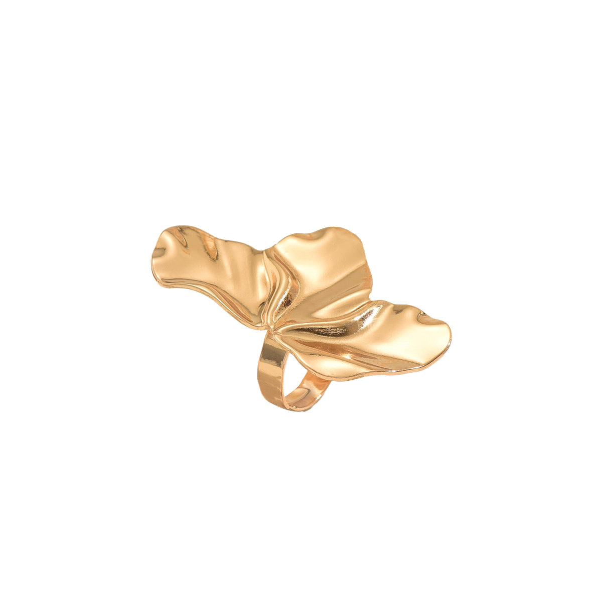 Minimalist Geometric Flower Ring for Women in Gold-Plated Zinc Alloy with Open Adjustable Band