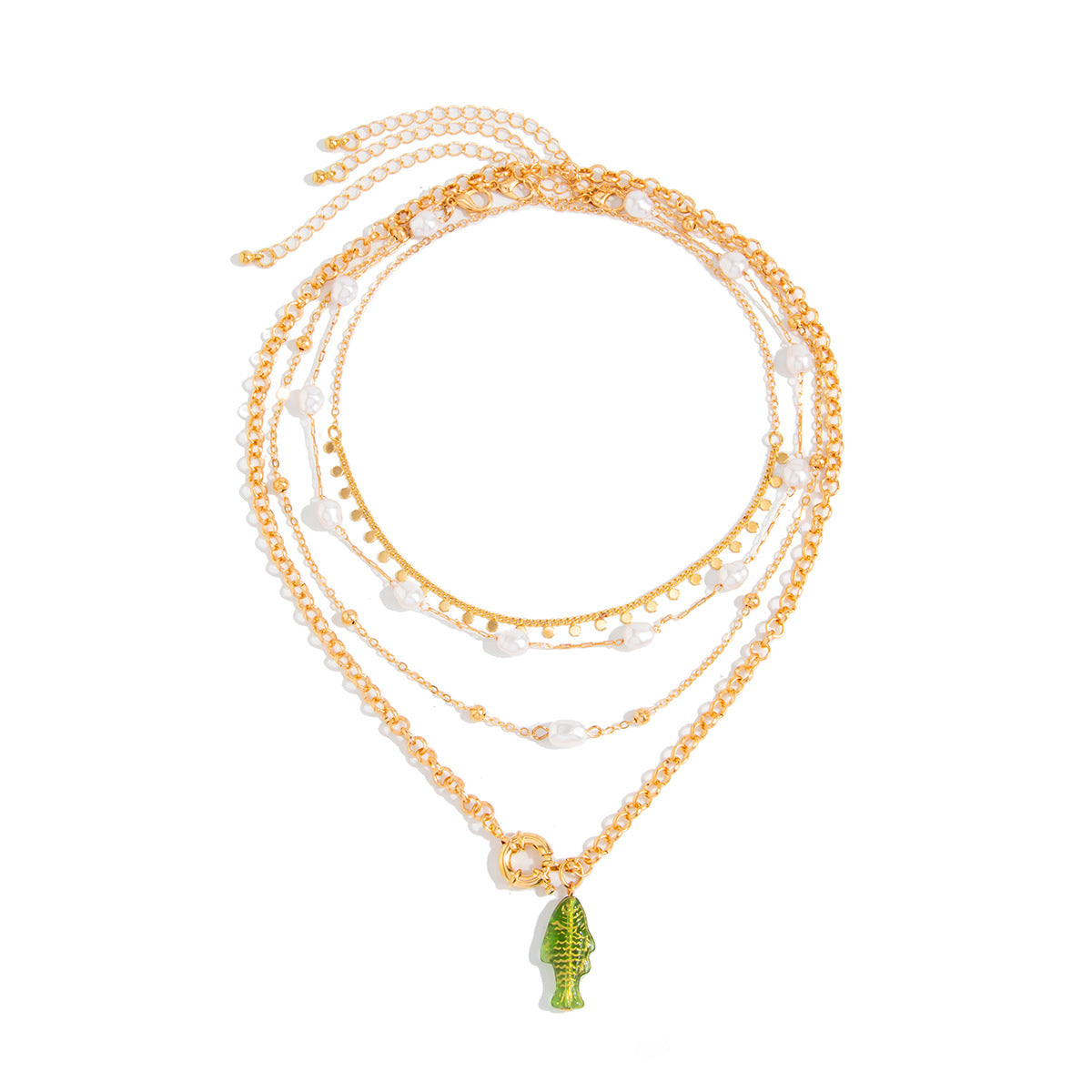 Sweet Plated Brass Animal Fish Resin Pendant Ball Chain Necklace Charm Bar for Women