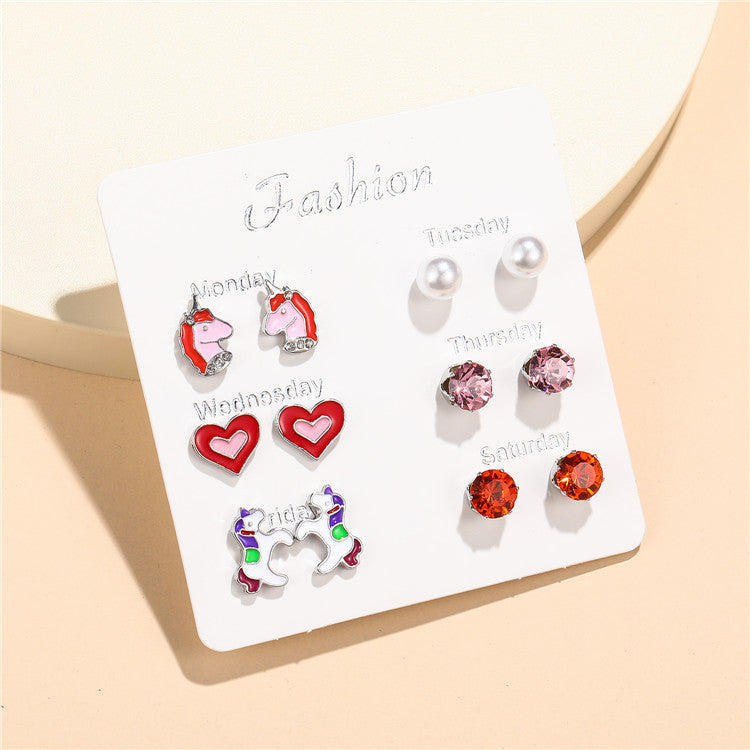 Cartoon Animal Stud Earrings Set for Kids Alloy Jewelry with Enamel Finish Rainbow Color Design