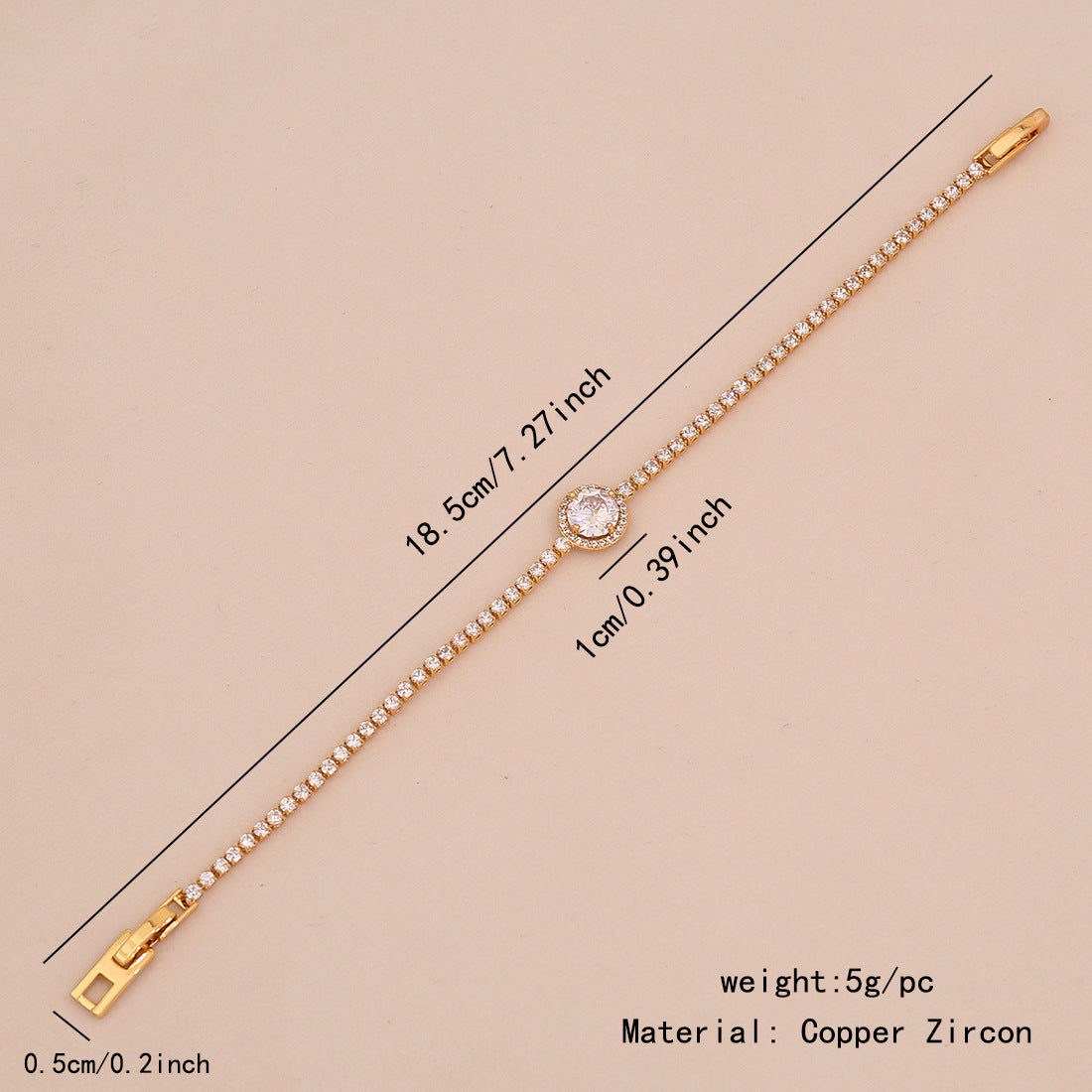 Bracciale da donna placcato oro 18K con zirconi, design alla moda a cuore e floreale