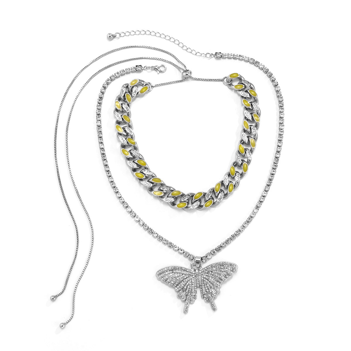 Punk Geometric Cuban Link Necklace for Women with Rhinestone Inlay and Glow-in-the-Dark Accents