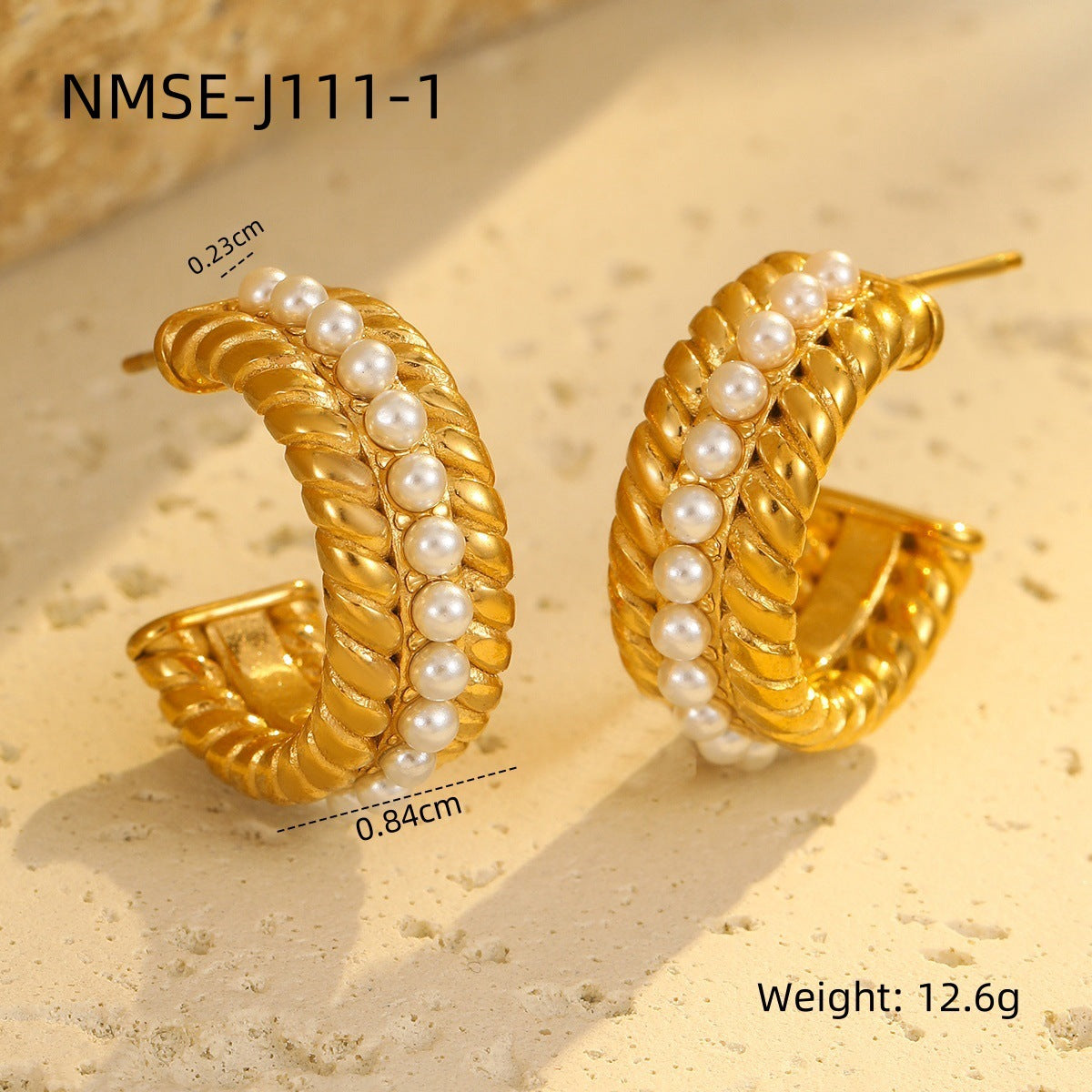 Fashion OL 18K Gold Plated Stainless Steel U-Shape Geometric Pearl Inlay Earrings for Women