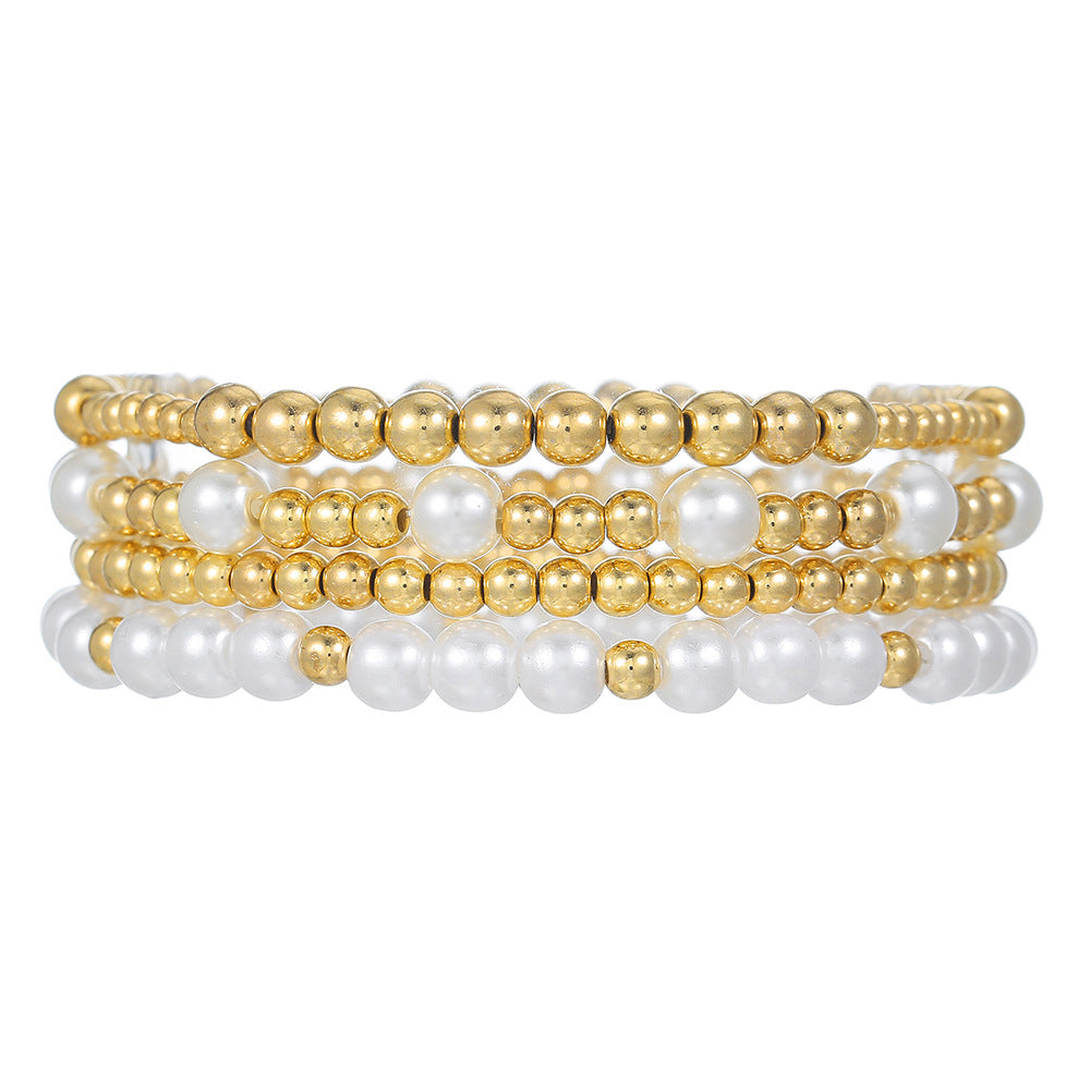 Streetwear Geometric Round Pearl Resin Bracelet Set Handmade