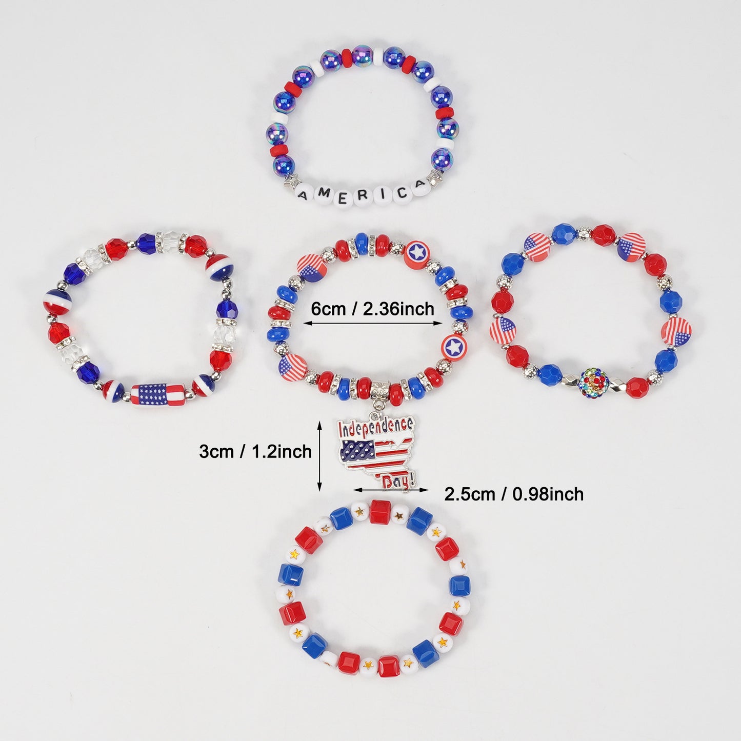 Geometric Crystal Beaded Bracelet Unisex American Flag Style