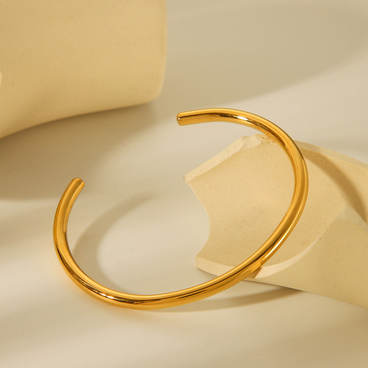 Minimalist Geometric Open Bangle Bracelet for Women Made of Titanium Steel with 18K Gold Plating
