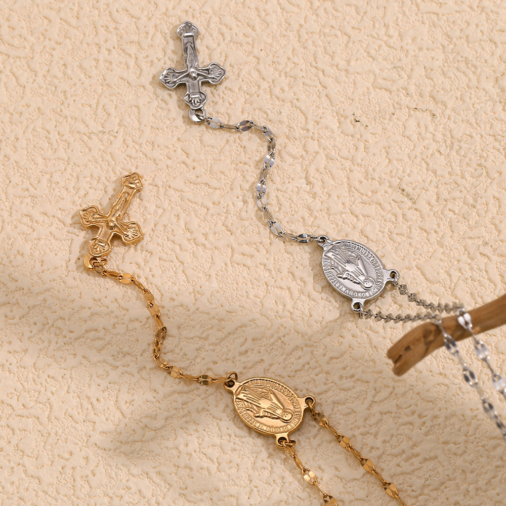 Vintage Elegant 18K Gold Plated Stainless Steel Cross and Lips Pendant Necklace for Women