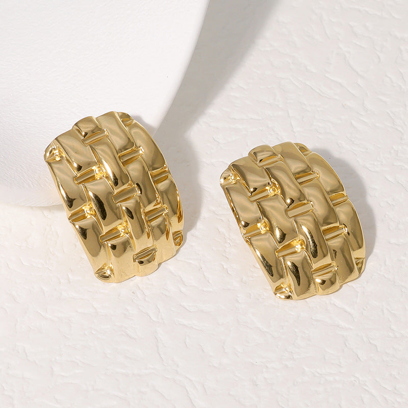 Pendientes minimalistas de titanio y acero para mujer, con formas geométricas de corazón y flores, de acero inoxidable galvanizado en tono frío, joyas de moda para la oreja