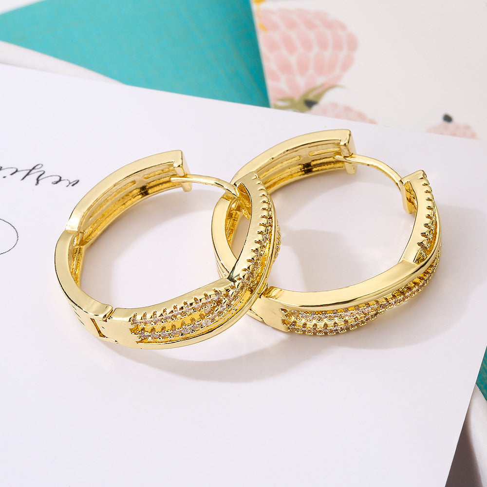 Minimalist Geometric Copper Ear Cuffs for Women with 18K Gold Plating and Zircon Inlay, Vintage-Inspired Irregular Design
