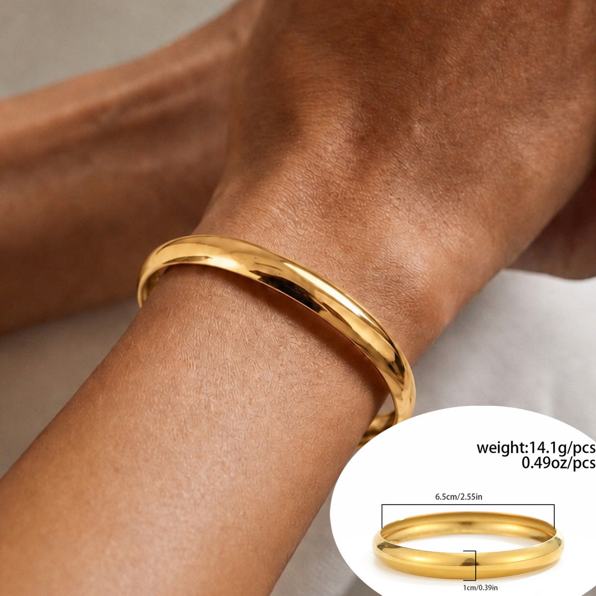 Minimalist Round PVD Polished Stainless Steel Bangle Bracelet