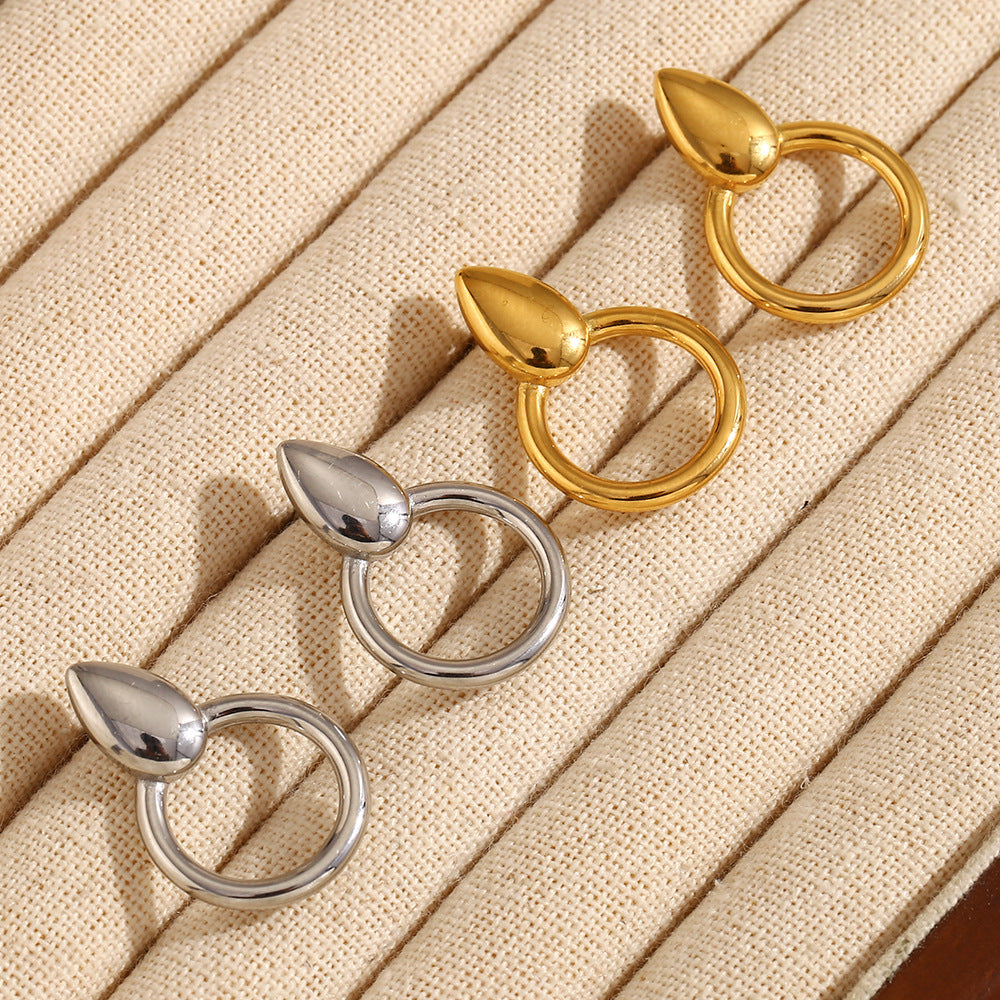 Minimalist Geometric Stainless Steel Earrings with 18K Gold Plating Waterdrop and Hoop Hybrid Design for Women