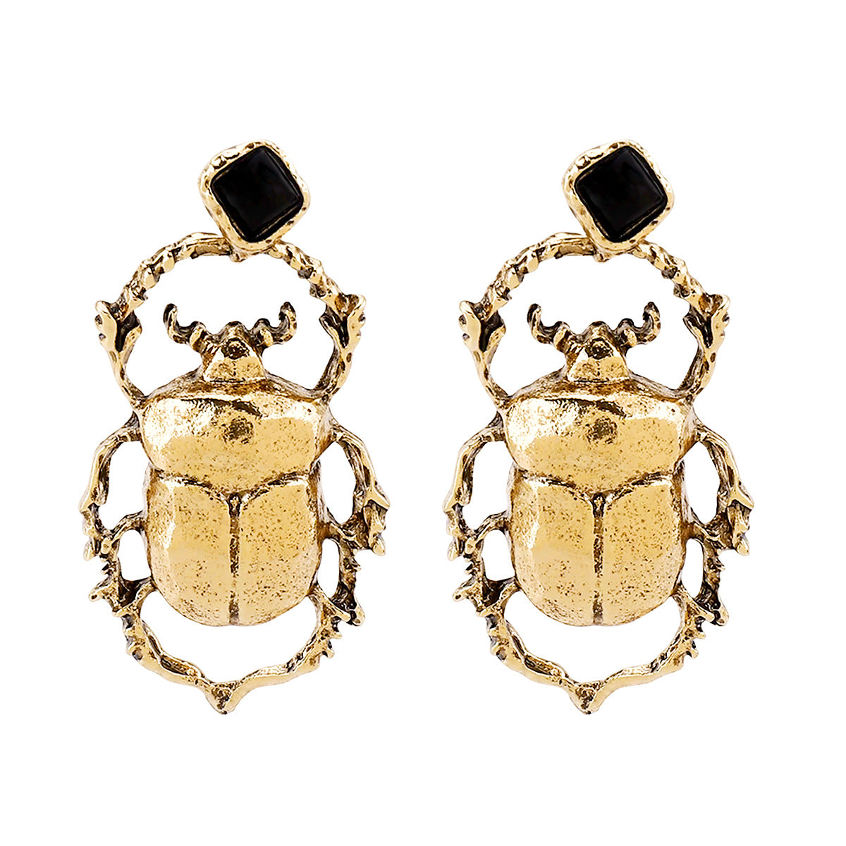 Pendientes de aleación con forma de escarabajo, estilo vintage exagerado, para mujer, con acabado galvanizado