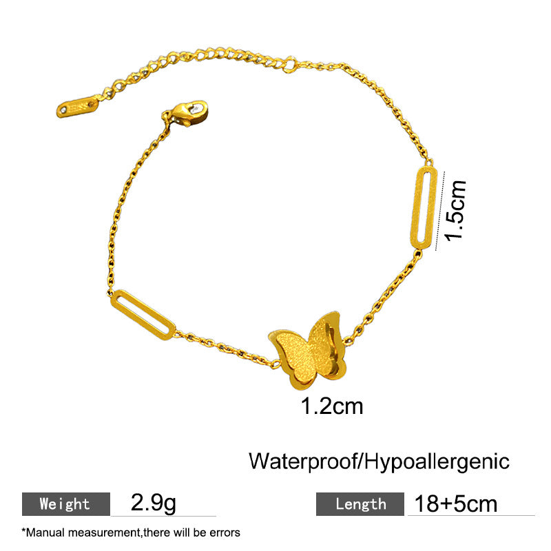 Minimalist Sweet Butterfly Square Box Chain Bracelet Titanium Steel Plated Unisex Jewelry