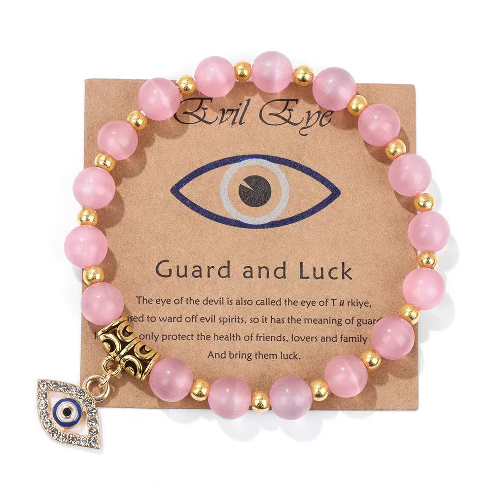 Minimalist Geometric Evil Eye Rhinestone Beaded Bracelet Unisex Yoga Energy Jewelry