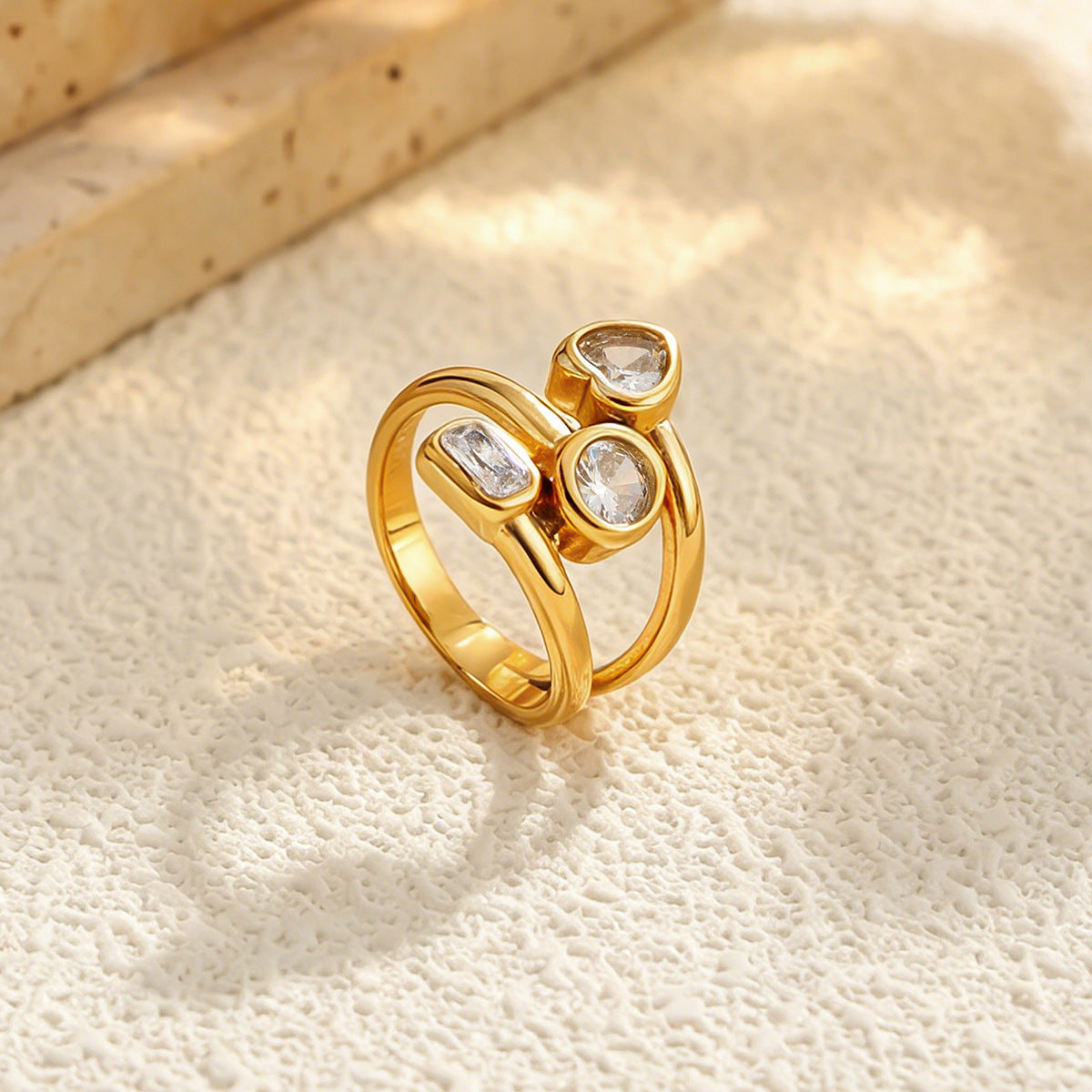 Minimalist Stainless Steel 18K Gold Plated Star Heart Teardrop Cubic Zirconia Ring for Women