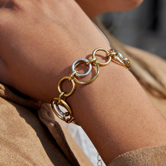Bracciale di lusso geometrico bicolore in acciaio inossidabile placcato oro 18 carati da donna