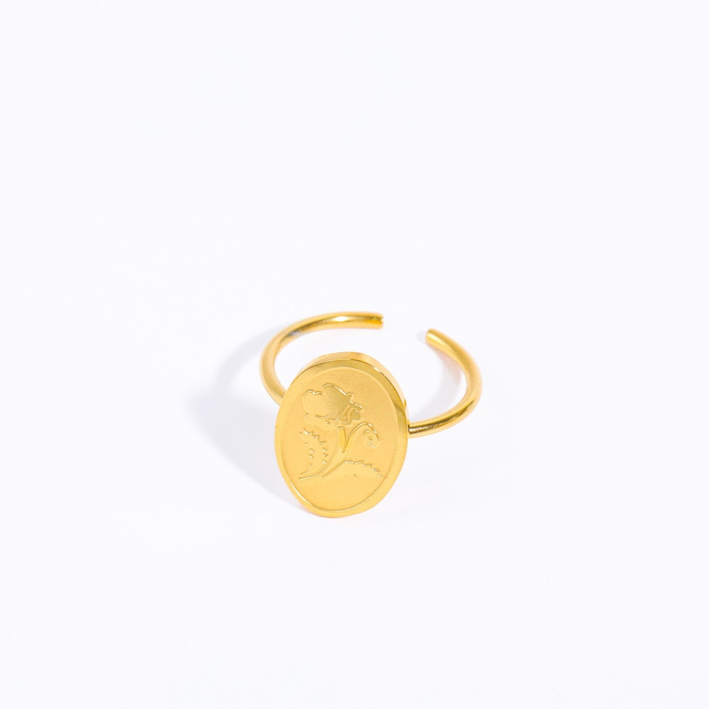 Geometric Stainless Steel Titanium Steel Open Ring with Zircon Birthstone Accents Plated in 18K Gold for Women