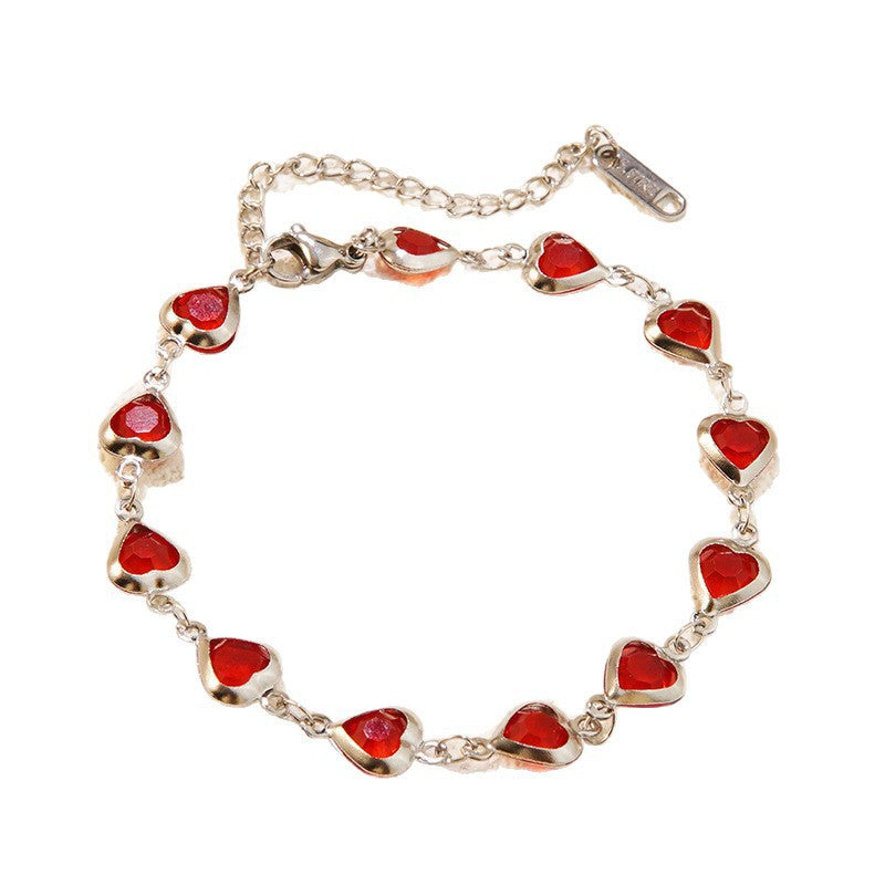 Elegante set collana e bracciale in acciaio inossidabile con zirconi cubici a cuore per donna