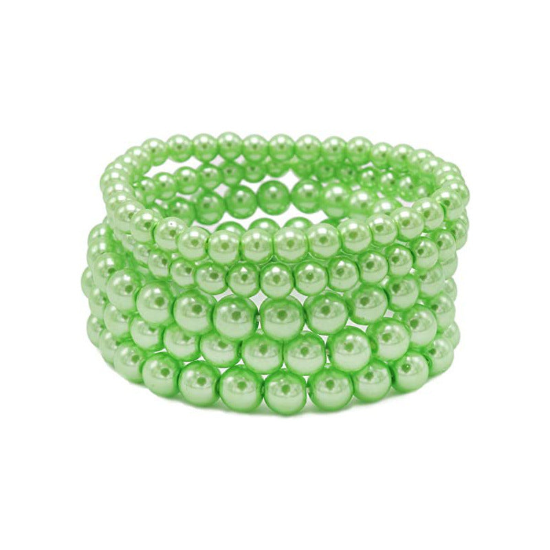 Geometric Faux Pearl Beaded Stretch Bracelet for Women