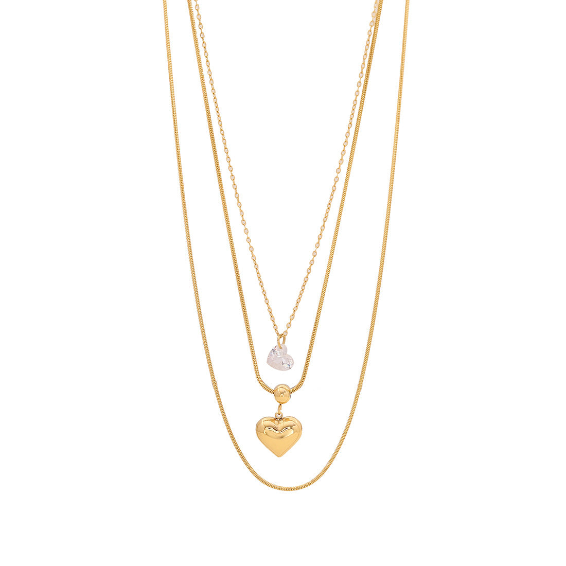 Collana da Donna Elegante Stile OL con Ciondolo a Cuore in Acciaio Inossidabile, Finitura Placcata e Catena a Serpente