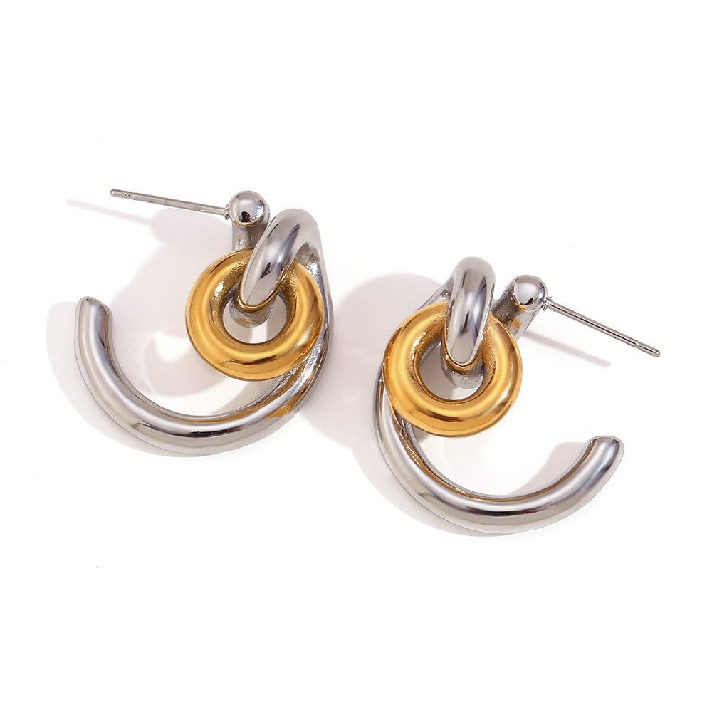 Pendientes de aro geométricos de acero inoxidable chapados en oro de 18 quilates estilo OL para mujer