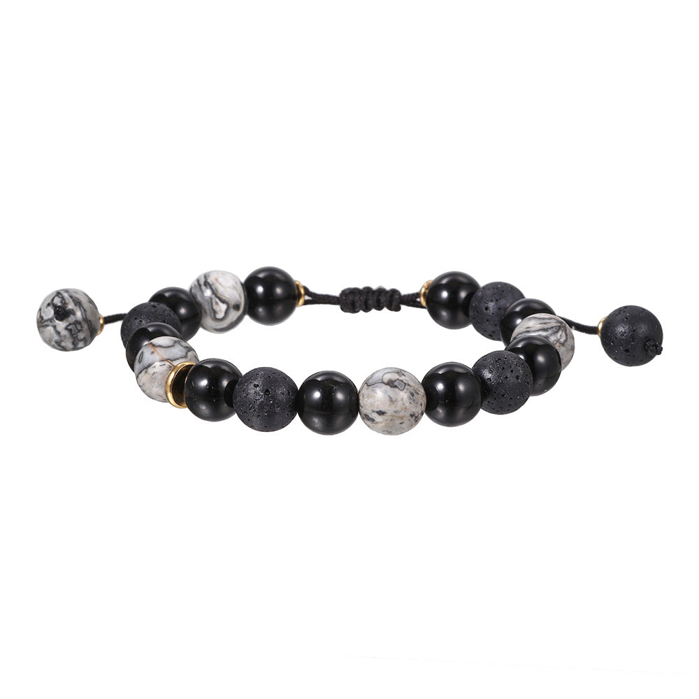 Casual Handmade Round Obsidian Volcanic Stone Beaded Bracelet 10mm Geometric Unisex Jewelry