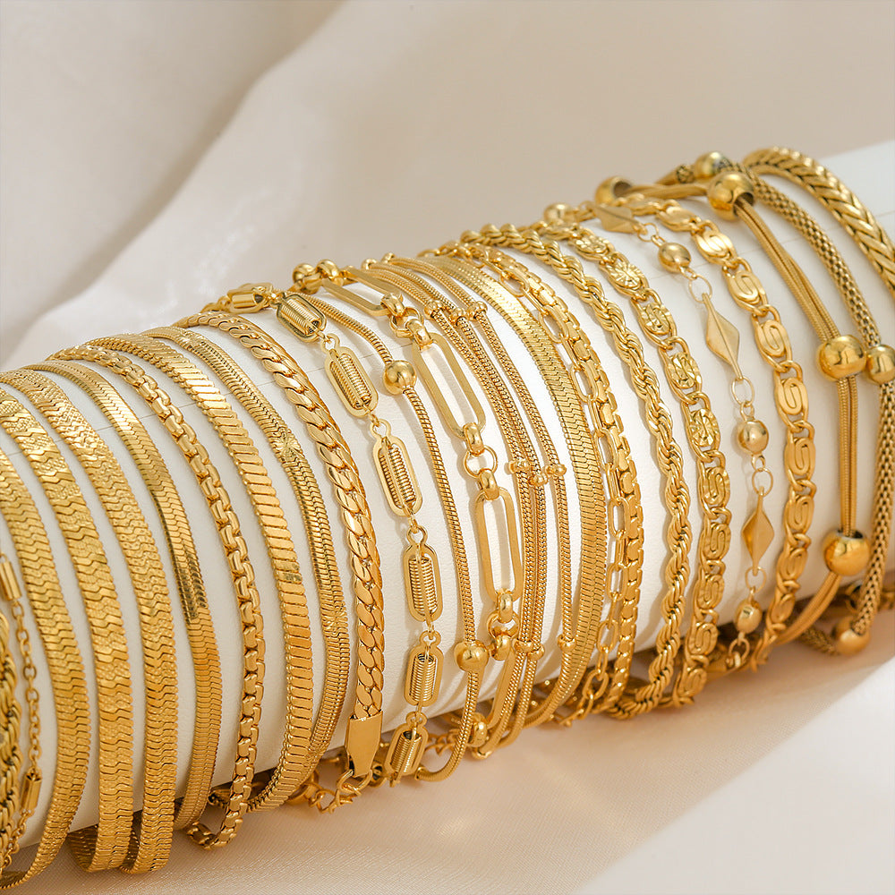 Bracciale Minimalista in Acciaio al Titanio da Donna con Placcatura in Oro 18K, Design a Catena Semplice, Set di Gioielli Versatili per Tutti i Giorni