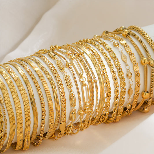 Bracciale Minimalista in Acciaio al Titanio da Donna con Placcatura in Oro 18K, Design a Catena Semplice, Set di Gioielli Versatili per Tutti i Giorni