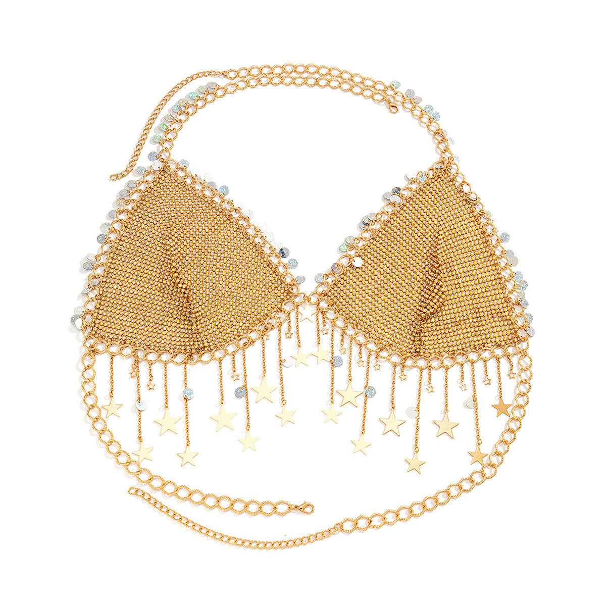 Rustic Style Star-Shaped Alloy Body Chain with Rhinestone Inlay and Tassel Detail for Women