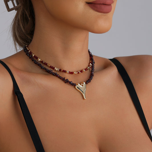 Collar de cadena con colgante de aleación con forma de corazón y geométrica, a la moda, para mujer, con acabado chapado