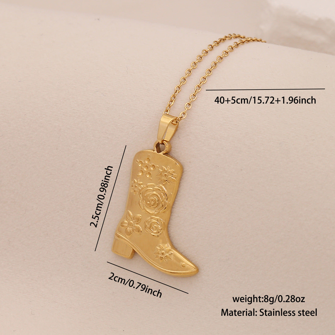 Collana con pendente a forma di stivale, in stile personalità, in acciaio inossidabile con finitura placcata per donna