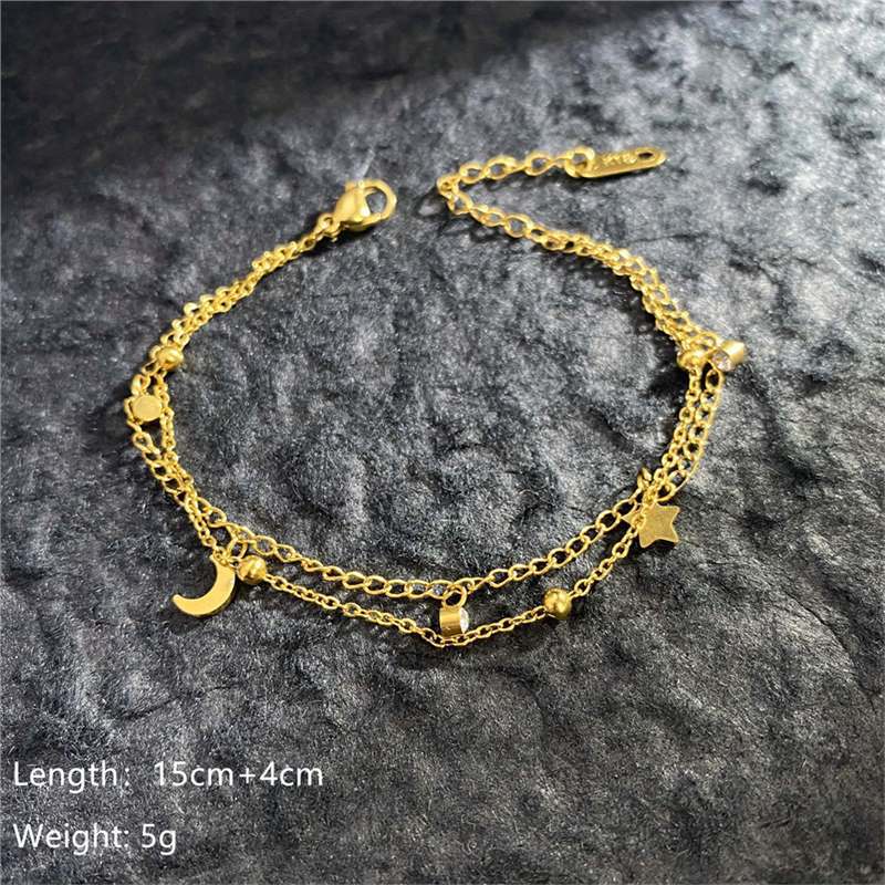 Original Design Geometric Four-Leaf Clover Roman Numeral Double-Layer Bracelet in Titanium Steel with Gold Plating