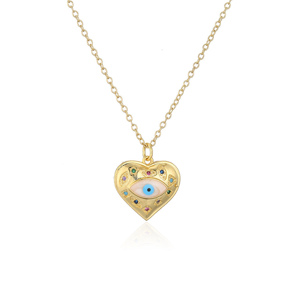 Collana con Pendente Occhio Turco Geometrico Stile INS da Donna con Base in Rame Placcata Oro 18K e Finitura a Smalto, Micro-Incastonata con Zirconi e Accenti di Perle