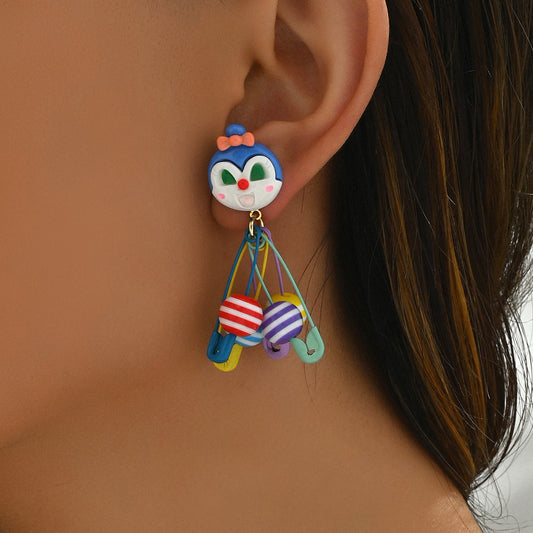 Orecchini a perno da donna in lega di zinco con finitura placcata, design casual a forma di clown fumetto