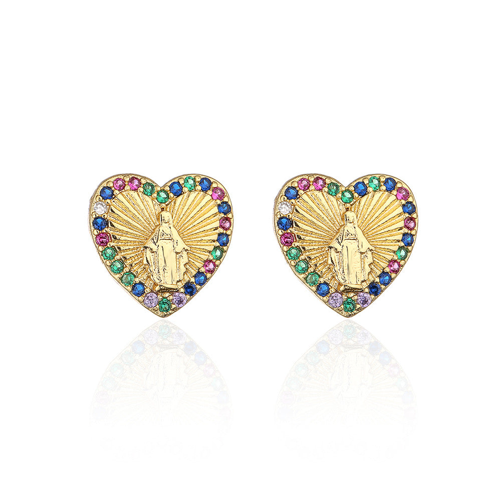 Minimalist Modern Geometric Copper Stud Earrings with Micro-Pave Zirconia for Women