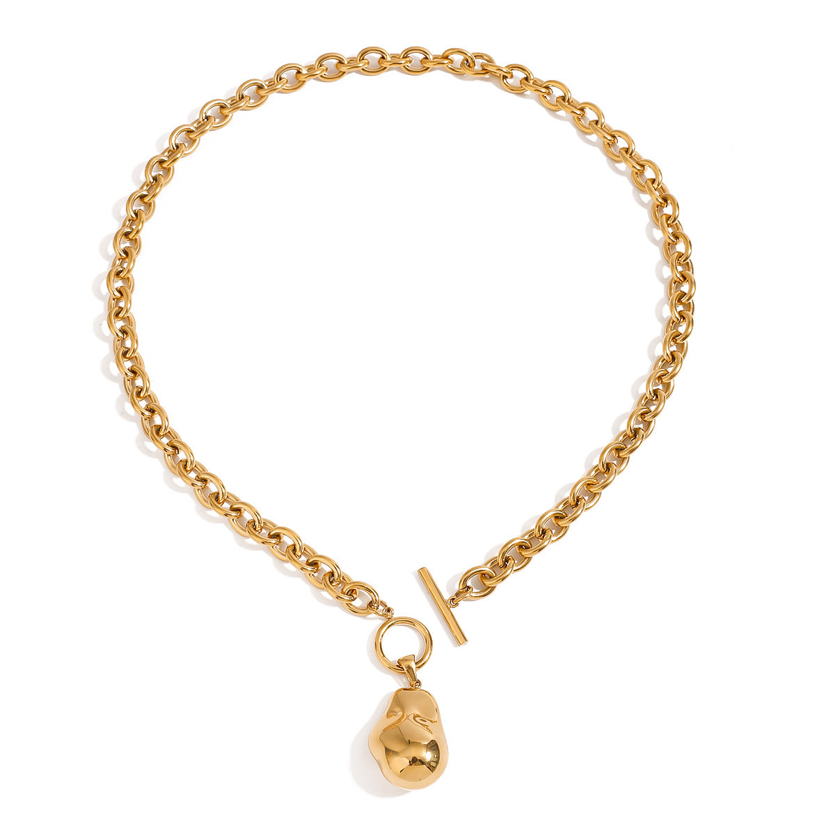 Elegant Gold Plated Geometric Oval Titanium Steel Pendant Necklace for Women