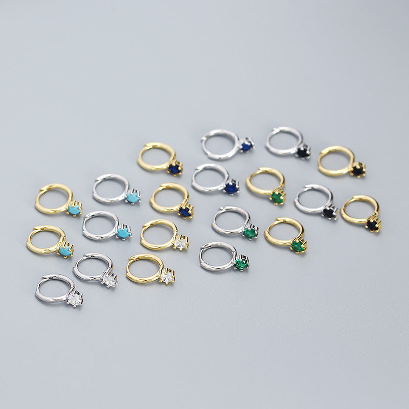 Minimalist Elegant 925 Sterling Silver Round Geometric Cubic Zirconia Hoop Earrings