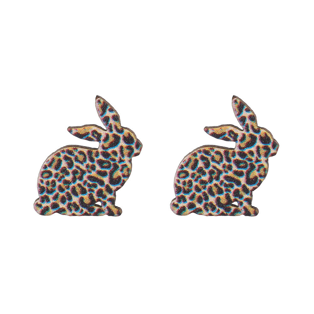 Cute Cartoon Animal Wood Stud Earrings Plated Rabbit Design for Kids
