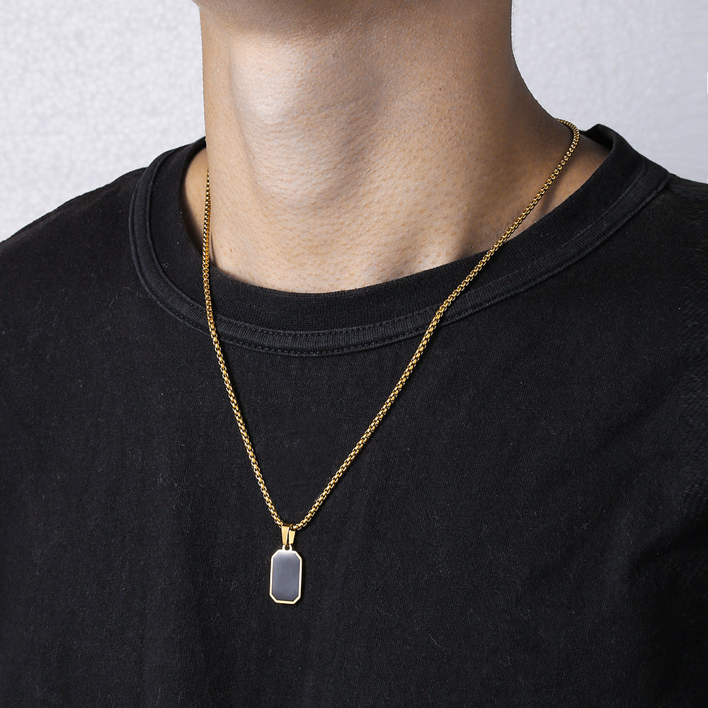 Hip-hop Black Square Drip Oil Stainless Steel Pendant Necklace with Curb Chain for Unisex
