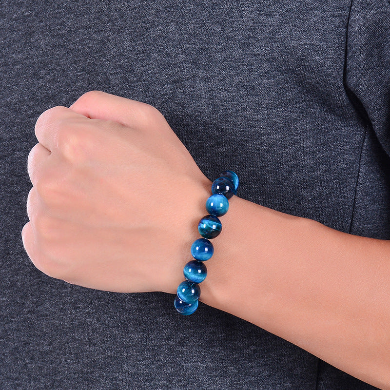 Minimalist Natural Blue Tiger's Eye Round Beaded Bracelet Unisex Geometric Handmade Jewelry