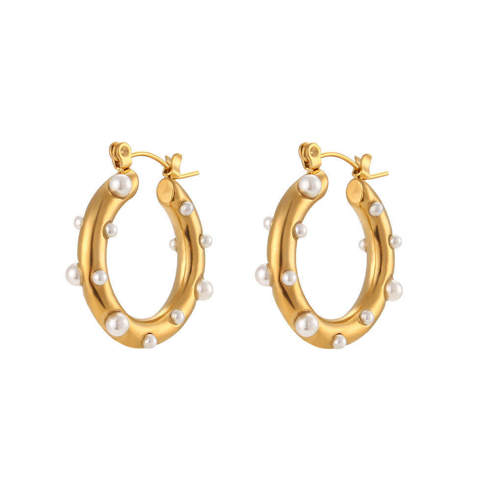 Fashion Minimalist Geometric Stainless Steel Hoop Earrings with 18K Gold Plating and Colored Zirconia